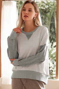 Light Grey Color Block Thumbhole Sleeve Drop Shoulder Sweatshirt