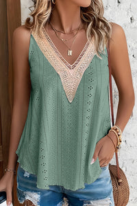 White Lace Crochet Splicing V Neck Loose Fit Tank Top