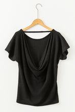 Load image into Gallery viewer, Black Draped Open Back Textured Tee
