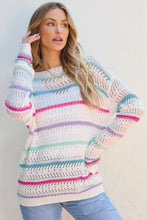 Load image into Gallery viewer, White Striped Hollowed Crochet Loose Fit Sweater
