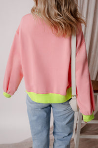 Blue Colorblock Bubble Sleeve Sweatshirt