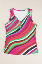 Load image into Gallery viewer, Purple Wavy Striped Buttoned V Neck Tank Top
