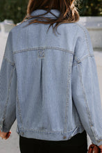 Load image into Gallery viewer, Sky Blue Stripe Washed Oversize Pocketed Denim Jacket
