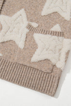 Load image into Gallery viewer, Khaki Sherpa Star Pattern Textured Sweater Cardigan with Pockets
