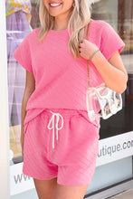 Load image into Gallery viewer, Sachet Pink Checkered Textured Tee and Drawstring Shorts
