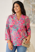 Load image into Gallery viewer, Rose Plus Size Paisley Print V Neck Roll Tab Sleeve Blouse
