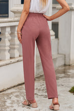 Load image into Gallery viewer, Blue Drawstring Elastic Waist Pockets Long Straight Legs Pants
