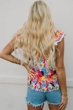 Load image into Gallery viewer, Pink Multicolor Abstract Print High Neck Flutter Sleeves Top
