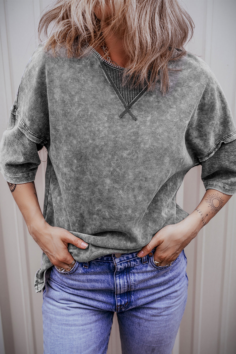 Philippine Gray Mineral Wash Exposed Seam Drop Shoulder Oversized Tee