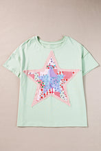 Load image into Gallery viewer, Meadow Mist Green Star Patchwork Loose T-shirt
