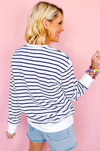 Blue Stripe Chenille FIRECRACKER Embroidered Sweatshirt