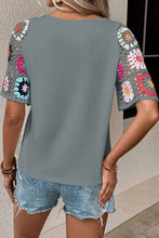 Load image into Gallery viewer, Medium Grey Floral Crochet Short Sleeve Top
