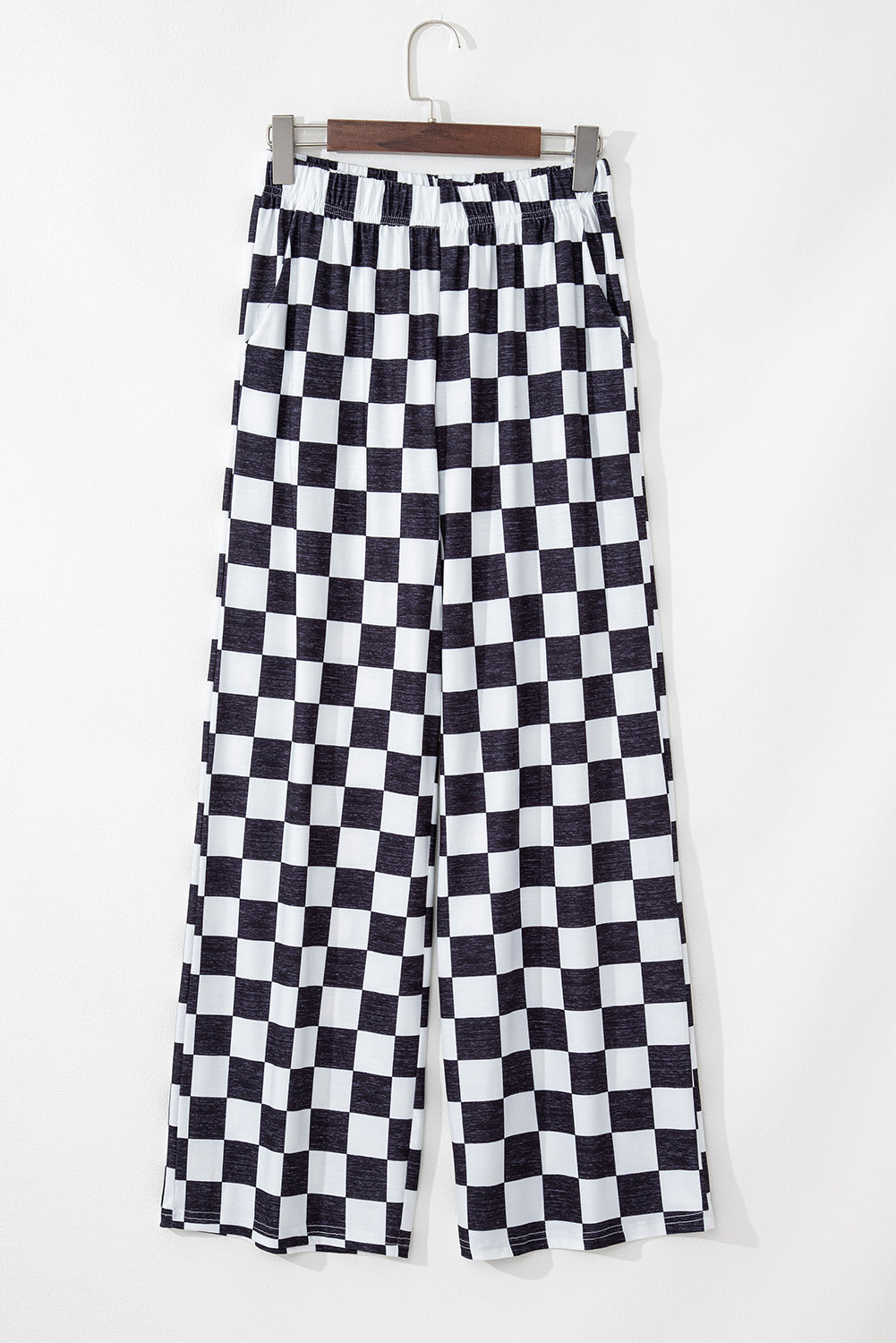 Bonbon 2-Tone Checked Print High Waist Wide Leg Pants