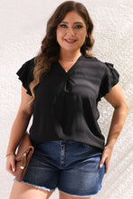 Load image into Gallery viewer, Black Ruffled Short Sleeve V Neck Plus Size Blouse
