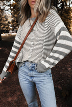 Load image into Gallery viewer, Gray Stripe Geometric Textured Drop Shoulder Sweater
