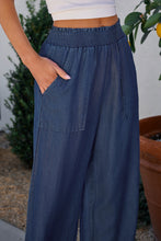 Load image into Gallery viewer, Sail Blue Side Pockets Frilled Smocked High Waist Wide Leg Jeans
