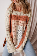 Load image into Gallery viewer, Apricot Pointelle Knit Colorblock Baggy Sweater
