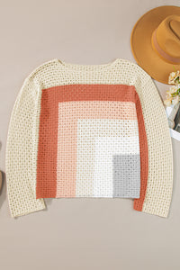 Apricot Pointelle Knit Colorblock Baggy Sweater