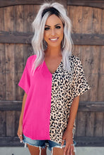 Load image into Gallery viewer, Rose Contrast Leopard Color Block Blouse
