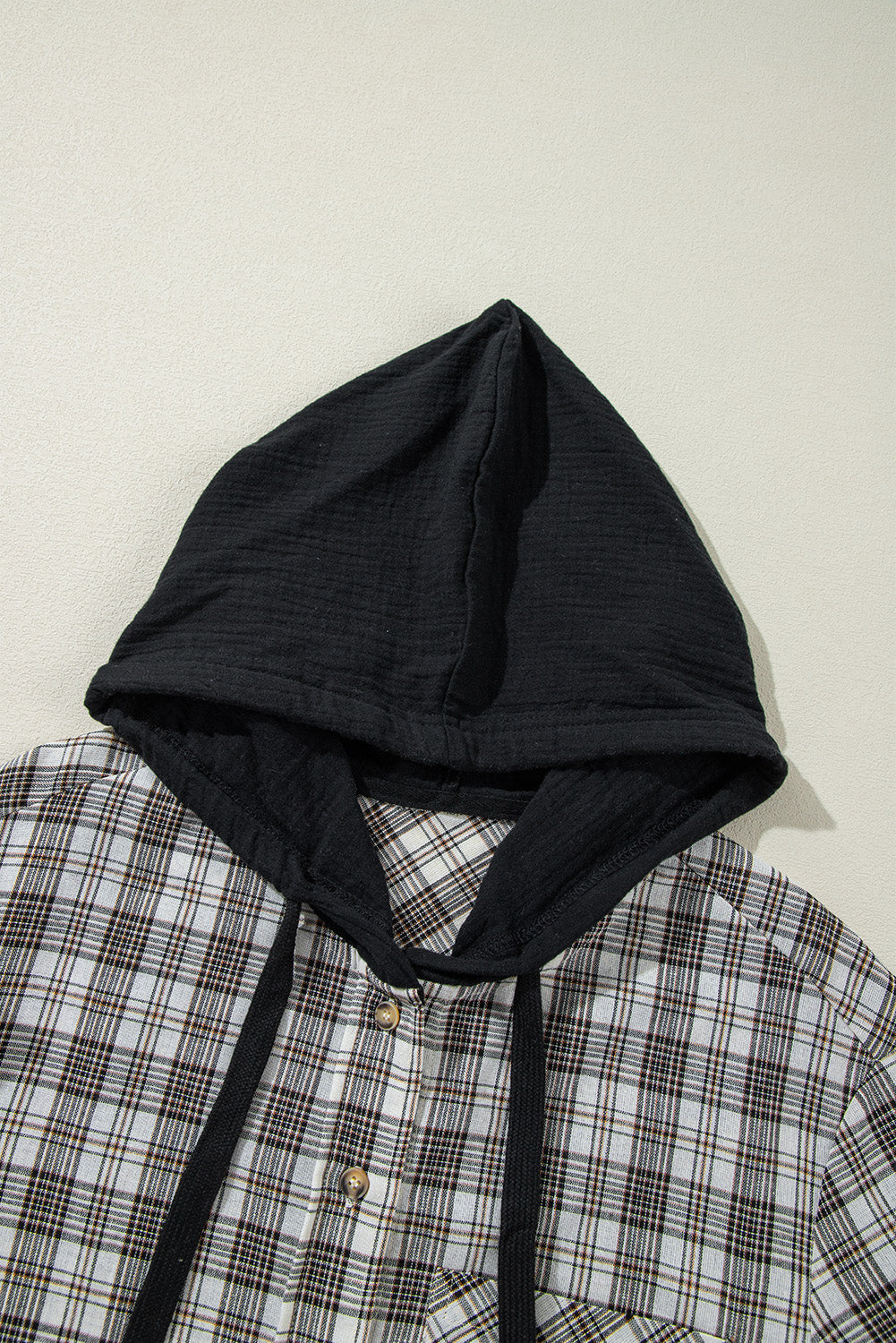 Green Checkered Print Loose Fit Buttoned Hooded Shacket