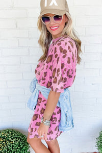 Pink Leopard Mineral Wash Side Pocket Shift Mini Dress