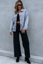 Load image into Gallery viewer, Sky Blue Stripe Washed Oversize Pocketed Denim Jacket
