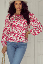 Load image into Gallery viewer, Red Floral Print Long Sleeve Open Back Blouse
