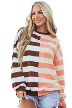 Load image into Gallery viewer, Brown Stripe Color Block Drop Shoulder Pullover Sweatshirt
