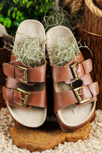 Load image into Gallery viewer, Chestnut Dual Buckle Studded Platform Sandal Slippers
