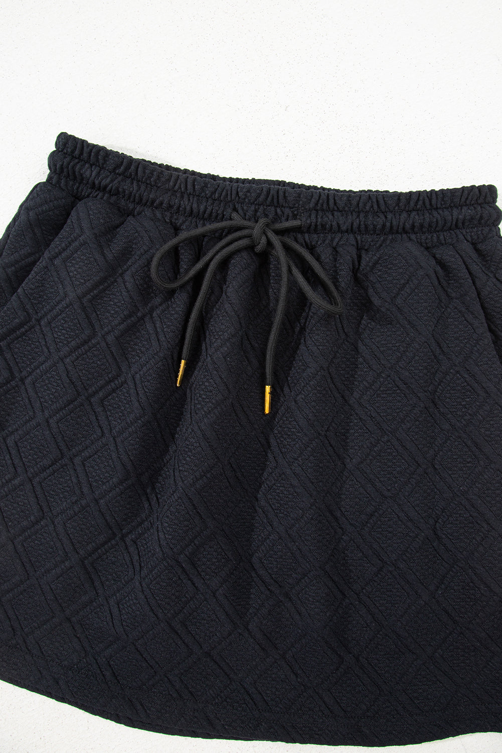 Color black Striped Collared Zip up Textured Skirt Set