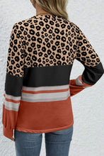 Load image into Gallery viewer, Khaki Leopard Color Block Crewneck Long Sleeve Top
