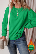 Load image into Gallery viewer, Dark Green Solid Fleece Lined Drop Shoulder Terry Sweatshirt
