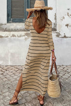 Load image into Gallery viewer, Apricot Striped Casual Slit Long Dress
