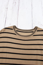 Load image into Gallery viewer, Khaki Stripe Knitted Bat Sleeve T Shirt
