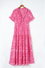 Load image into Gallery viewer, Pink Paisley Print Boho Holiday Ruffle Tiered Maxi Dress
