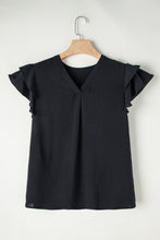 Load image into Gallery viewer, Black Ruffled Short Sleeve V Neck Plus Size Blouse
