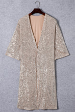 Load image into Gallery viewer, Black Sequin 3/4 Sleeve Open Front Duster Kimono
