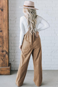 Black Solid Pocketed Loose Fit Corduroy Overall