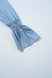 Myosotis Ruffled Shirred Cuffs Button up Chambray Shirt