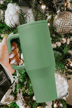 Load image into Gallery viewer, Pear Green Frosted Stainless Handle Large Vacuum Cup with Straw 40oz
