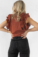 Load image into Gallery viewer, Red Sandalwood Ruffle Trim Sleeveless Blouse
