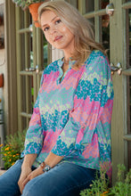 Load image into Gallery viewer, Green Leopard Stripes 3/4 Rolled Sleeve Plus Size Top
