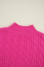 Load image into Gallery viewer, Rose Red Solid Cable Knit High Neck Drop Shoulder Sweater
