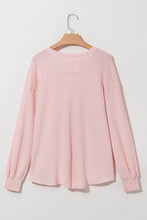 Load image into Gallery viewer, Light Pink Waffle V Neck Long Sleeve Drop Shoulder Loose Blouse
