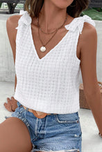 Load image into Gallery viewer, White Lattice Texture Bowknot Shoulder V Neck Tank Top
