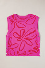 Load image into Gallery viewer, Bright Pink Button Sides Sleeveless Floral Knitted Top
