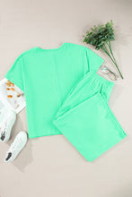 Load image into Gallery viewer, Mint Green Textured Batwing Sleeve Tee Wide Leg Pants Plus Size Set
