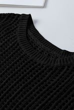 Load image into Gallery viewer, Apricot Fishnet Knit Ribbed Round Neck Short Sleeve Sweater Tee
