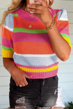 Load image into Gallery viewer, Multicolour Color Block Cropped Short Sleeve Sweater
