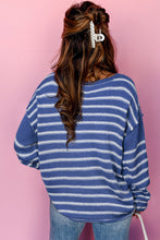 Load image into Gallery viewer, Sky Blue Stripe Drop Shoulder Casual Sweater
